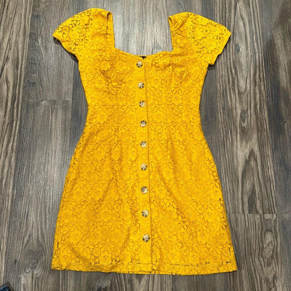 Golden yellow lace dress